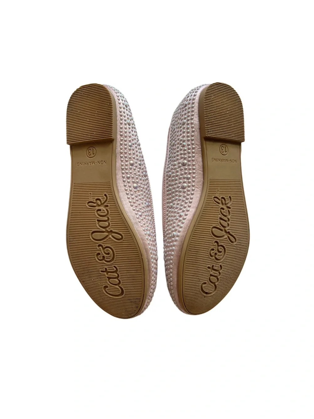 Cat & Jack Blush Pink Pearl-Stud Ballet Flats - Non-Marking | Girls Size 13